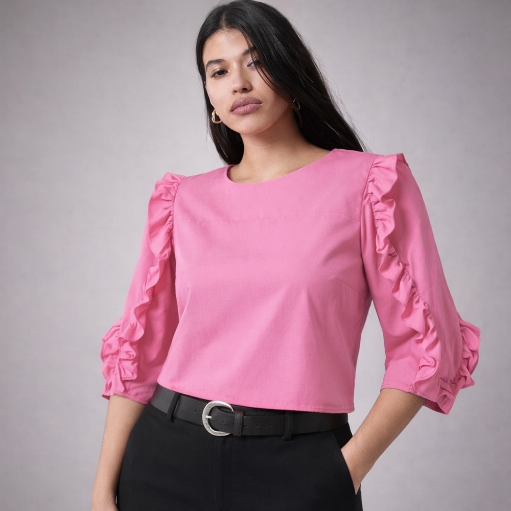 Women’s Barbie Pink Cotton Poplin Ballon Sleeve Blouse Size 8